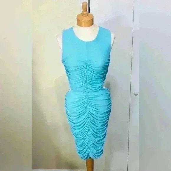 ROYALTY BY MALUMA Womens Scuba Blue Cut Out Ruched Body Con Dress Size Medium - Picture 2 of 8
